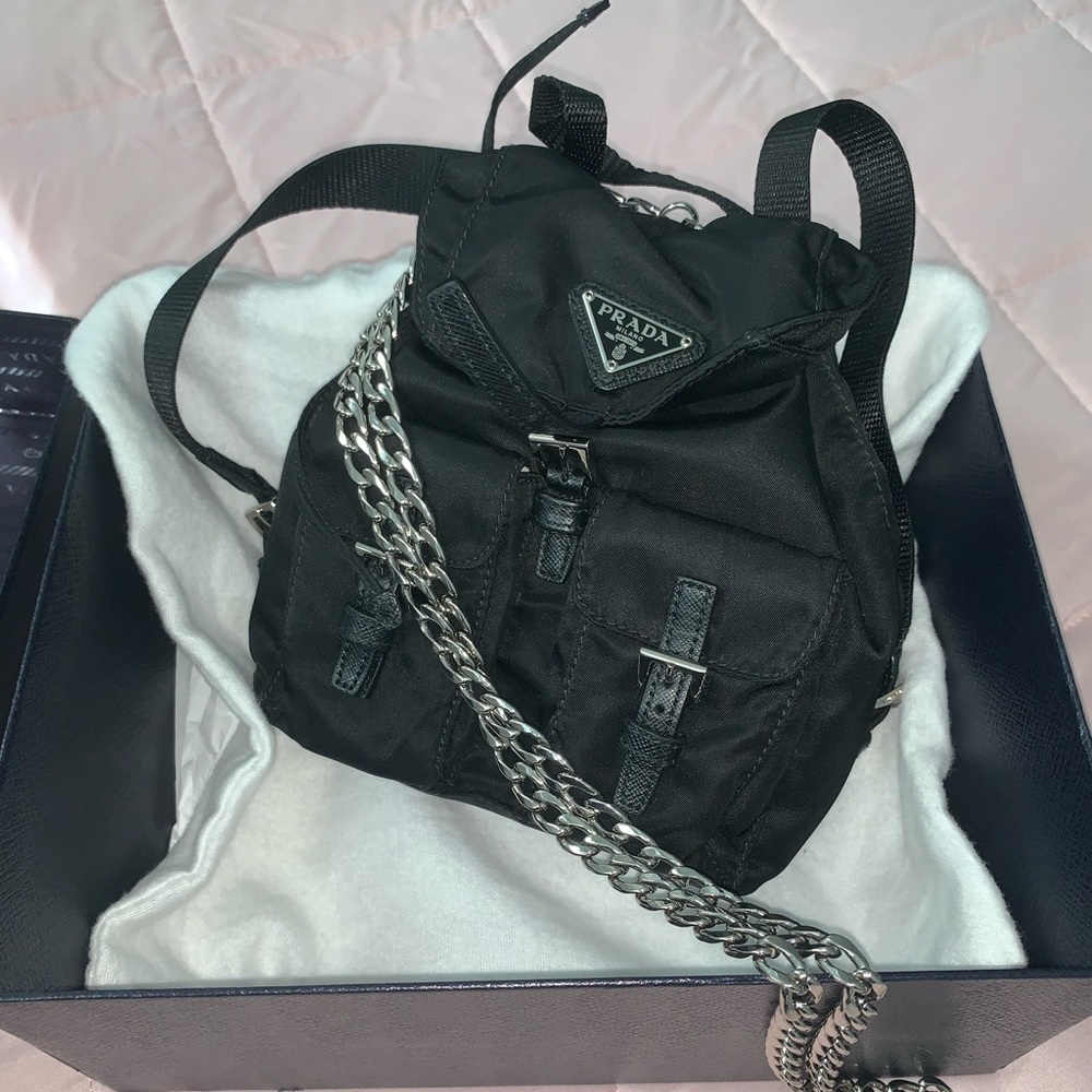 Prada Convertible Chain Backpack Tessuto Mini